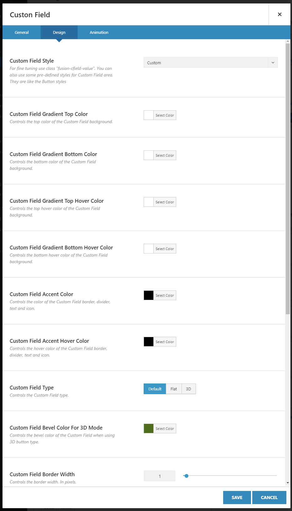 Custom Field element design options in the Avada Builder
