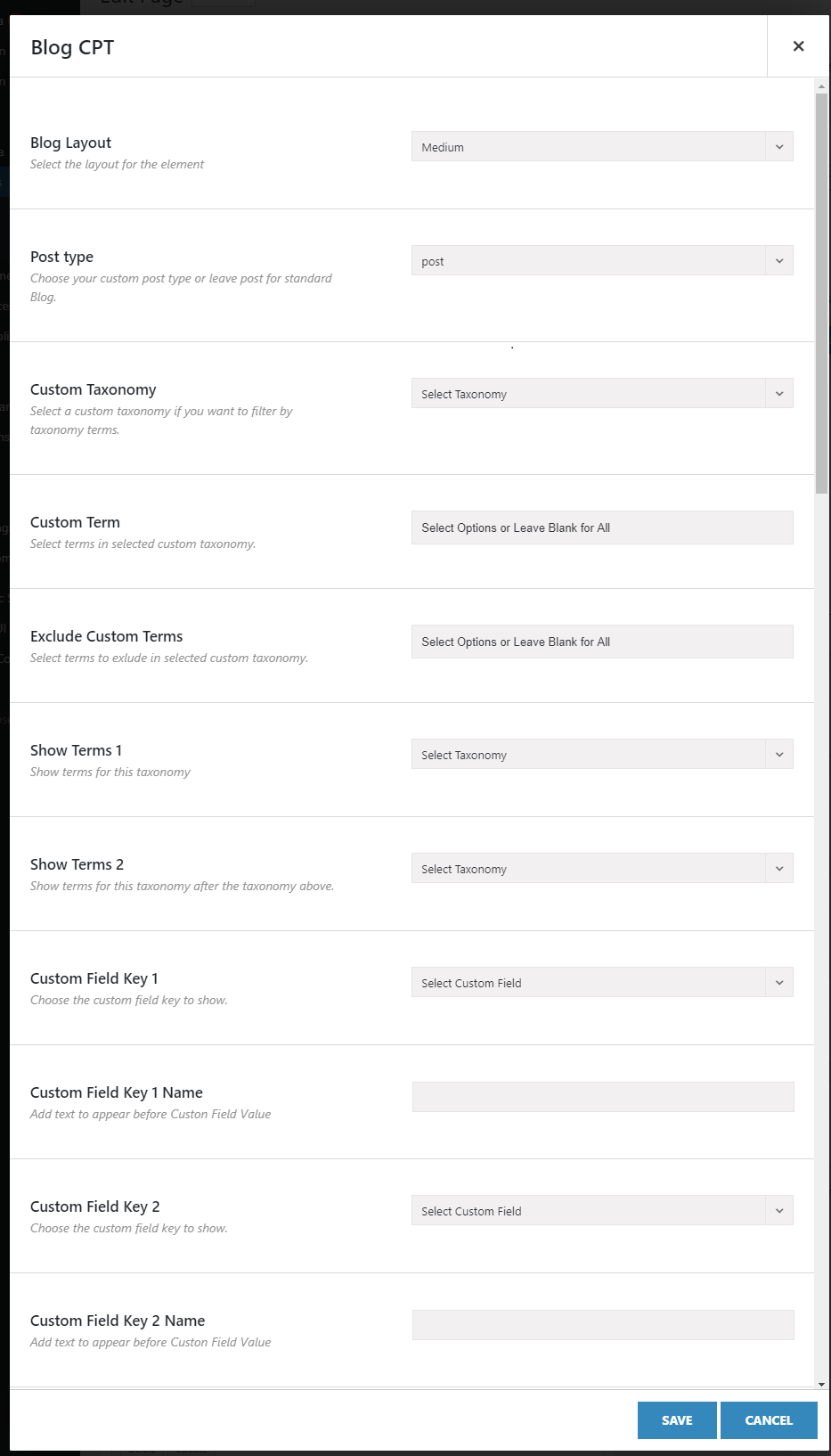 Blog CPT element options in the Avada Builder
